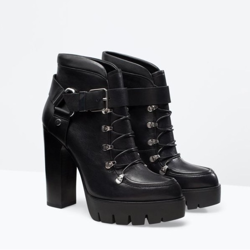 Zara Black Ankle Boots with Silver Accents
